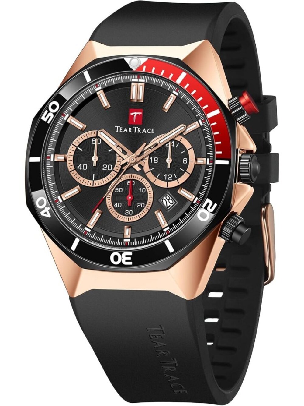 Men's Rose Gold Analog Quartz Silicone Strap Chronograph Waterproof Luxury Watch